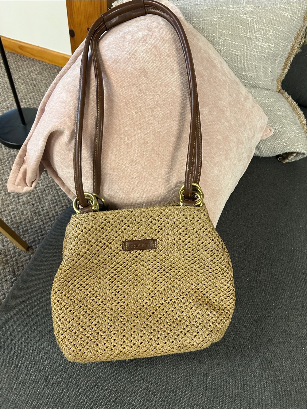 Rosetti Brown Woven Shoulder Bag with Dark Brown Handles